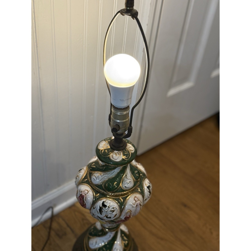 Capodimonte Table Lamp Porcelain Raised Relief Hand‎ Painted Italy Mid-Century